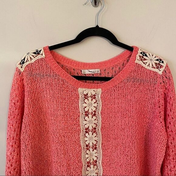 Hinge-Pink/Cream Mixed Knit Pullover Sweater - Picture 6 of 10